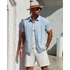Mens Cuban Guayabera Short Sleeve Button Down Shirt Casual Beach Summer | Lightweight, Breathable, Collared, Untucked, Daily Wear, Cruise Dinner, Resort Walk, Vacation Party, Wedding, Solid(Light Blue)