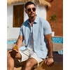 Mens Cuban Guayabera Short Sleeve Button Down Shirt Casual Beach Summer | Lightweight, Breathable, Collared, Untucked, Daily Wear, Cruise Dinner, Resort Walk, Vacation Party, Wedding, Solid(Light Blue)