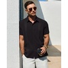 Mens Cuban Guayabera Short Sleeve Button Down Shirt Casual Beach Summer | Lightweight, Breathable, Collared, Untucked, Daily Wear, Cruise Dinner, Resort Walk, Vacation Party, Wedding, Solid(Black)