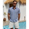 Mens Cuban Guayabera Short Sleeve Button Down Shirt Casual Beach Summer | Lightweight, Breathable, Collared, Untucked, Daily Wear, Cruise Dinner, Resort Walk, Vacation Party, Wedding, Solid(Dusty Blue)