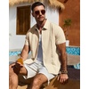 Mens Cuban Guayabera Short Sleeve Button Down Shirt Casual Beach Summer | Lightweight, Breathable, Collared, Untucked, Daily Wear, Cruise Dinner, Resort Walk, Vacation Party, Wedding, Solid(Beige)