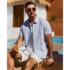 Mens Cuban Guayabera Short Sleeve Button Down Shirt Casual Beach Summer | Lightweight, Breathable, Collared, Untucked, Daily Wear, Cruise Dinner, Resort Walk, Vacation Party, Wedding, Solid(Sky Blue)