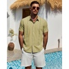 Mens Cuban Guayabera Short Sleeve Button Down Shirt Casual Beach Summer | Lightweight, Breathable, Collared, Untucked, Daily Wear, Cruise Dinner, Resort Walk, Vacation Party, Wedding, Solid(Yellow Green)