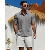 Mens Cuban Guayabera Short Sleeve Button Down Shirt Casual Beach Summer | Lightweight, Breathable, Collared, Untucked, Daily Wear, Cruise Dinner, Resort Walk, Vacation Party, Wedding, Solid(Grey)