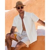Mens Cuban Guayabera Short Sleeve Button Down Shirt Casual Beach Summer | Lightweight, Breathable, Collared, Untucked, Daily Wear, Cruise Dinner, Resort Walk, Vacation Party, Wedding, Solid(White)