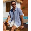 Mens Cuban Guayabera Short Sleeve Button Down Shirt Casual Beach Summer | Lightweight, Breathable, Collared, Untucked, Daily Wear, Cruise Dinner, Resort Walk, Vacation Party, Wedding, Solid(Dusty Blue)