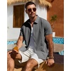 Mens Cuban Guayabera Short Sleeve Button Down Shirt Casual Beach Summer | Lightweight, Breathable, Collared, Untucked, Daily Wear, Cruise Dinner, Resort Walk, Vacation Party, Wedding, Solid(Deep Grey)
