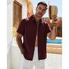 Mens Cuban Guayabera Short Sleeve Button Down Shirt Casual Beach Summer | Lightweight, Breathable, Collared, Untucked, Daily Wear, Cruise Dinner, Resort Walk, Vacation Party, Wedding, Solid(Burgundy)
