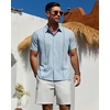 Mens Cuban Guayabera Short Sleeve Button Down Shirt Casual Beach Summer | Lightweight, Breathable, Collared, Untucked, Daily Wear, Cruise Dinner, Resort Walk, Vacation Party, Wedding, Solid(Light Blue)