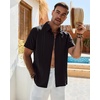 Mens Cuban Guayabera Short Sleeve Button Down Shirt Casual Beach Summer | Lightweight, Breathable, Collared, Untucked, Daily Wear, Cruise Dinner, Resort Walk, Vacation Party, Wedding, Solid(Black)