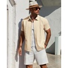 Mens Cuban Guayabera Short Sleeve Button Down Shirt Casual Beach Summer | Lightweight, Breathable, Collared, Untucked, Daily Wear, Cruise Dinner, Resort Walk, Vacation Party, Wedding, Solid(Beige)
