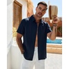 Mens Cuban Guayabera Short Sleeve Button Down Shirt Casual Beach Summer | Lightweight, Breathable, Collared, Untucked, Daily Wear, Cruise Dinner, Resort Walk, Vacation Party, Wedding, Solid(Navy Blue)