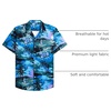 Mens Hawaiian Shirt Summer Beach Casual Short Sleeve Button Down Shirts | Aloha Tropical Print, Cuban Collar, Relaxed Fit, for Vacation Beach Party Luau, Cruise, Holiday, Summer Outdoor Wedding(Blue Beach)