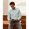 Men’s Silk-Blend Dress Shirt Long Sleeve Regular Fit Button Down Shirts | Silk-blend fabric, Stain shield, French placket, Wrinkle resistance, Removable collar stays, Two-button adjustable cuffs(Light Grey)