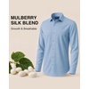 Men’s Silk-Blend Dress Shirt Long Sleeve Regular Fit Button Down Shirts | Silk-blend fabric, Stain shield, French placket, Wrinkle resistance, Removable collar stays, Two-button adjustable cuffs(Blue)