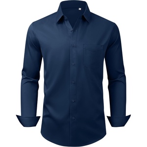 Mens Dress Shirts Wrinkle Free Stretch Long Sleeve Shirt Business Casual | wrinkle free stretch , breathable comfortable , spread collar regular fit , can be worn year-round , business meeting wedding(Navy Blue)