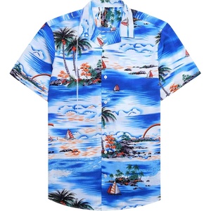 Mens Hawaiian Shirt Summer Beach Casual Short Sleeve Button Down Shirts | Aloha Tropical Print, Cuban Collar, Relaxed Fit, for Vacation Beach Party Luau, Cruise, Holiday, Summer Outdoor Wedding(Blue Sky)