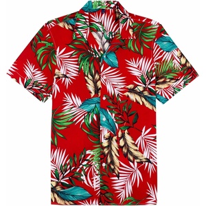 Mens Hawaiian Shirt Summer Beach Casual Short Sleeve Button Down Shirts | Aloha Tropical Print, Cuban Collar, Relaxed Fit, for Vacation Beach Party Luau, Cruise, Holiday, Summer Outdoor Wedding(Red Green)