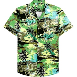 Mens Hawaiian Shirt Summer Beach Casual Short Sleeve Button Down Shirts | Aloha Tropical Print, Cuban Collar, Relaxed Fit, for Vacation Beach Party Luau, Cruise, Holiday, Summer Outdoor Wedding(Green Beach)