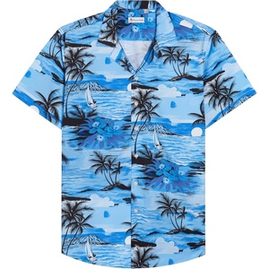 Mens Hawaiian Shirt Summer Beach Casual Short Sleeve Button Down Shirts | Aloha Tropical Print, Cuban Collar, Relaxed Fit, for Vacation Beach Party Luau, Cruise, Holiday, Summer Outdoor Wedding(Sky Blue Beach)