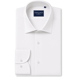 Men’s Silk-Blend Dress Shirt Long Sleeve Regular Fit Button Down Shirts | Silk-blend fabric, Stain shield, French placket, Wrinkle resistance, Removable collar stays, Two-button adjustable cuffs(White)