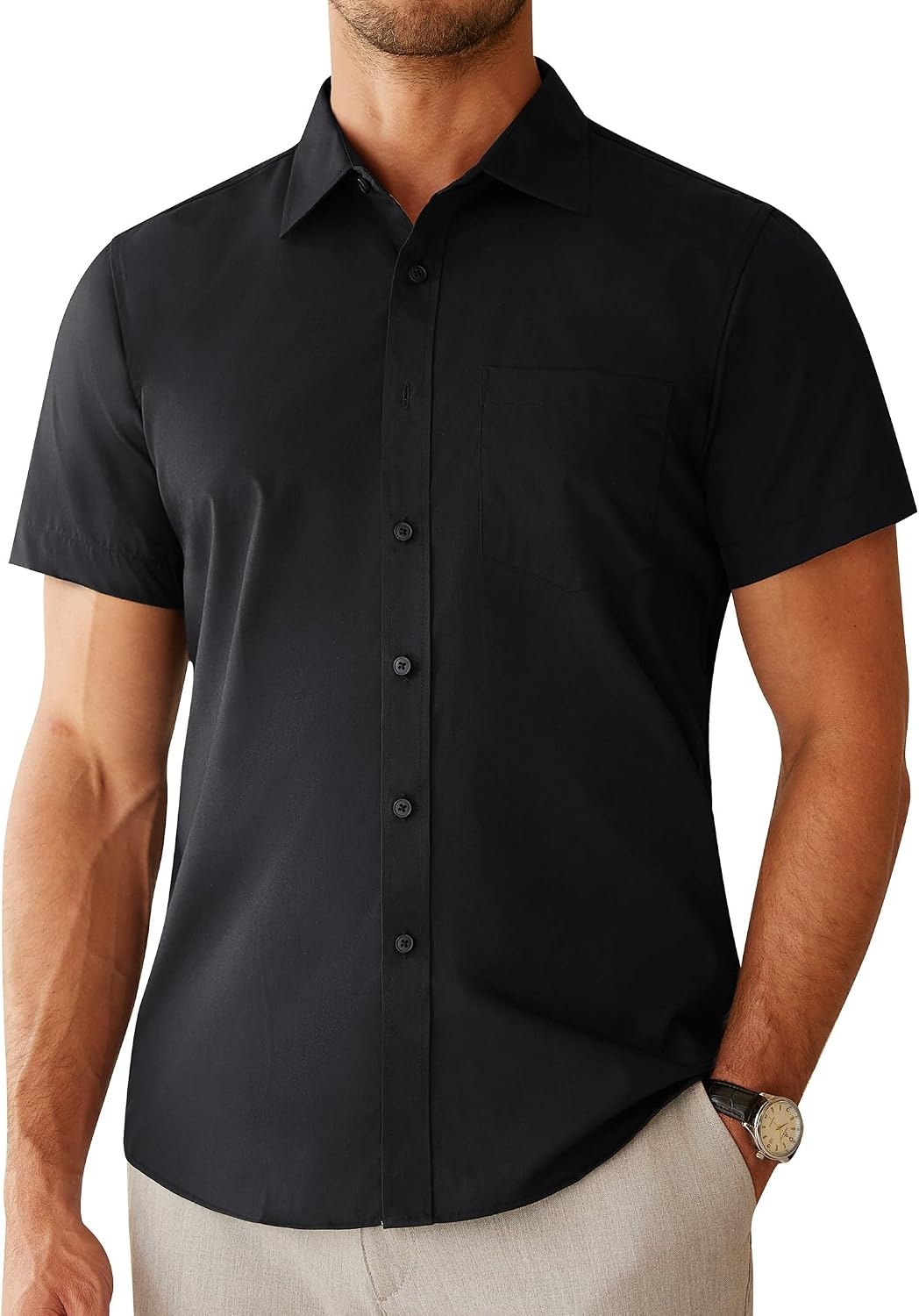 image:imageAlimens amp Gentle Mens Dress Shirt Short Sleeve Pocket Button Down ShirtBlack