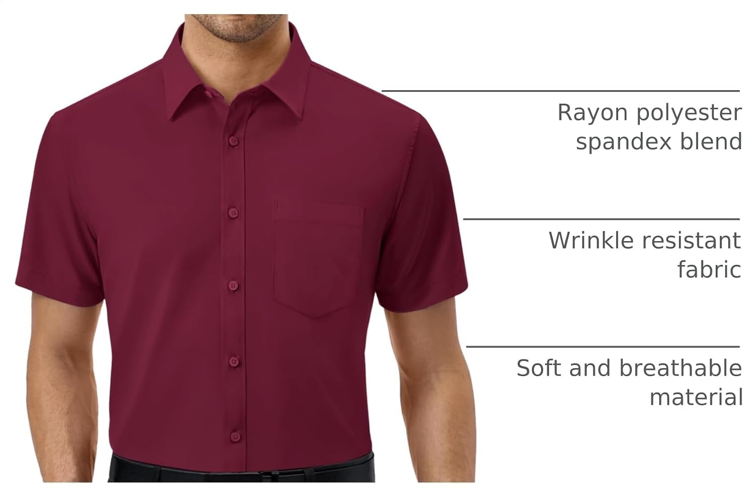 image:imageAlimens amp Gentle Mens Dress Shirt Short Sleeve Pocket Button Down ShirtBurgundy