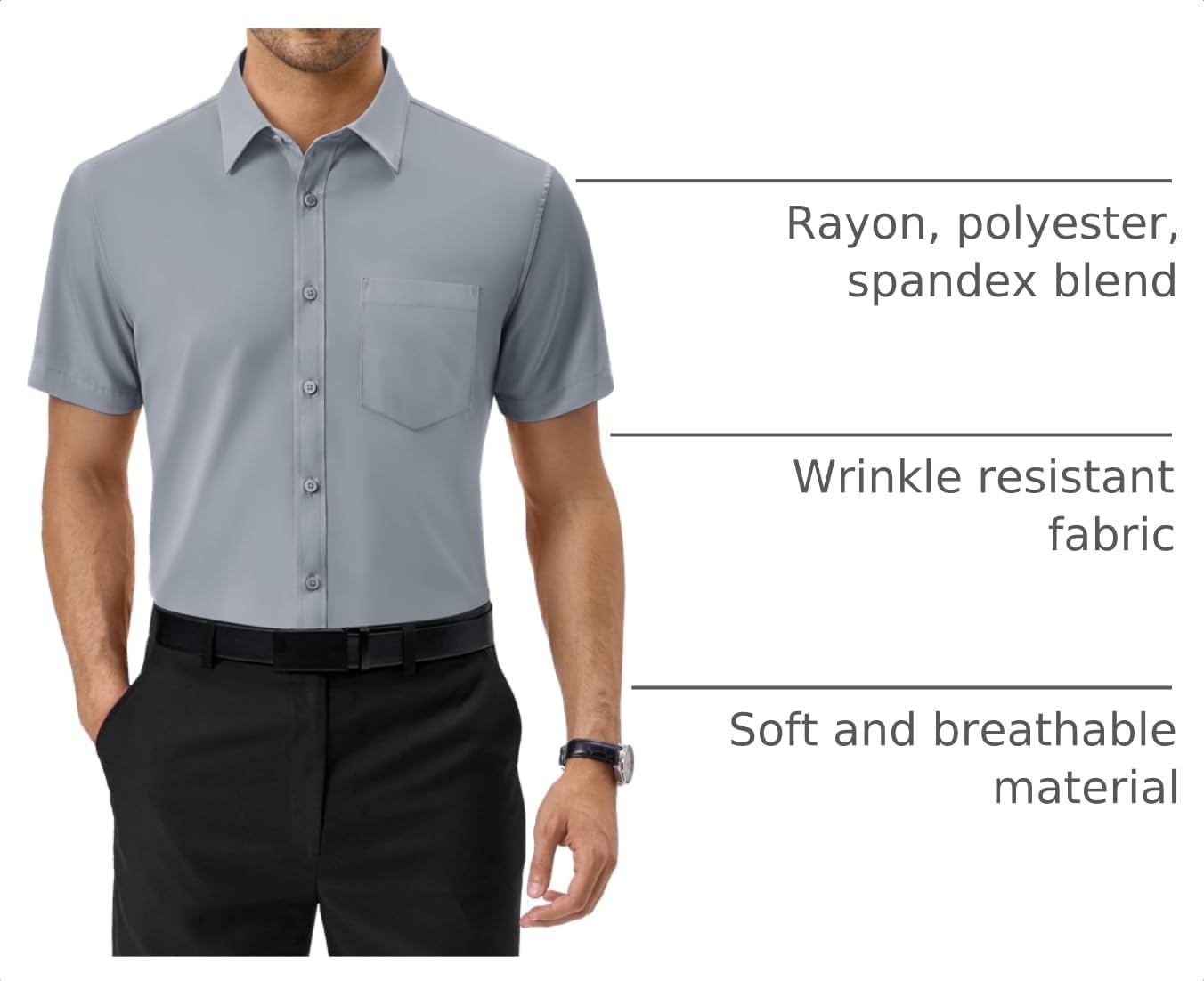 image:imageAlimens amp Gentle Mens Dress Shirt Short Sleeve Pocket Button Down ShirtCool Grey