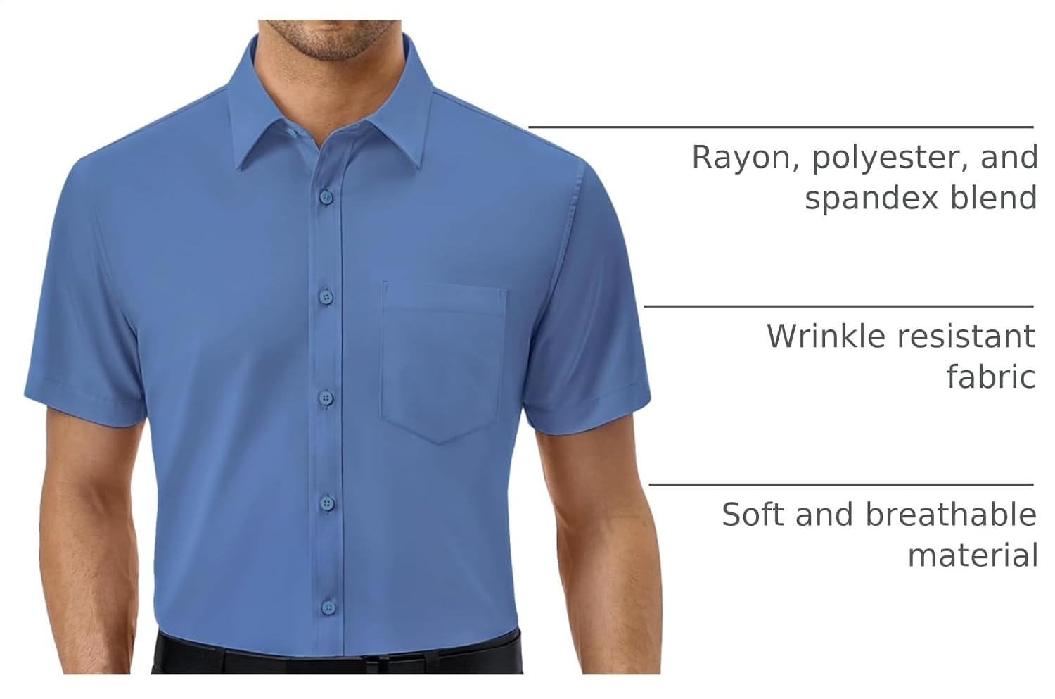 image:imageAlimens amp Gentle Mens Dress Shirt Short Sleeve Pocket Button Down ShirtDusty Blue