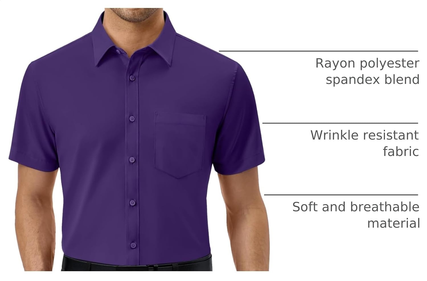image:imageAlimens amp Gentle Mens Dress Shirt Short Sleeve Pocket Button Down ShirtGrape Purple