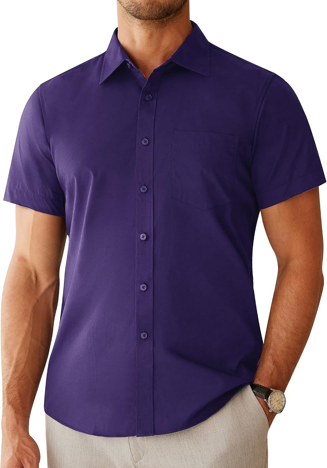 image:imageAlimens amp Gentle Mens Dress Shirt Short Sleeve Pocket Button Down ShirtGrape Purple