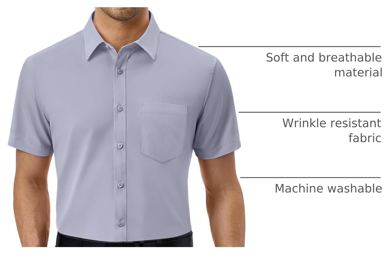 image:imageAlimens amp Gentle Mens Dress Shirt Short Sleeve Pocket Button Down ShirtGrey