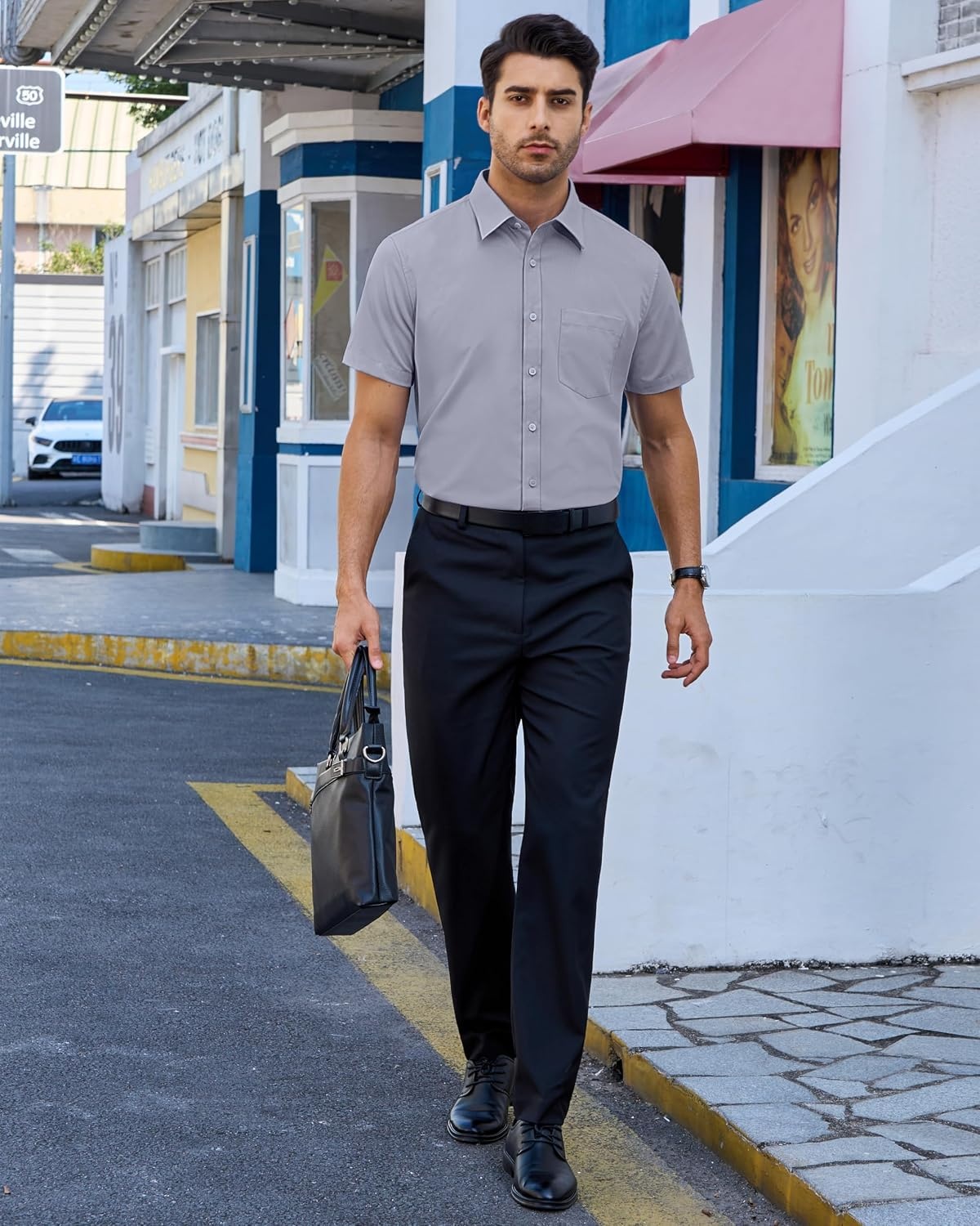 image:imageAlimens amp Gentle Mens Dress Shirt Short Sleeve Pocket Button Down ShirtGrey
