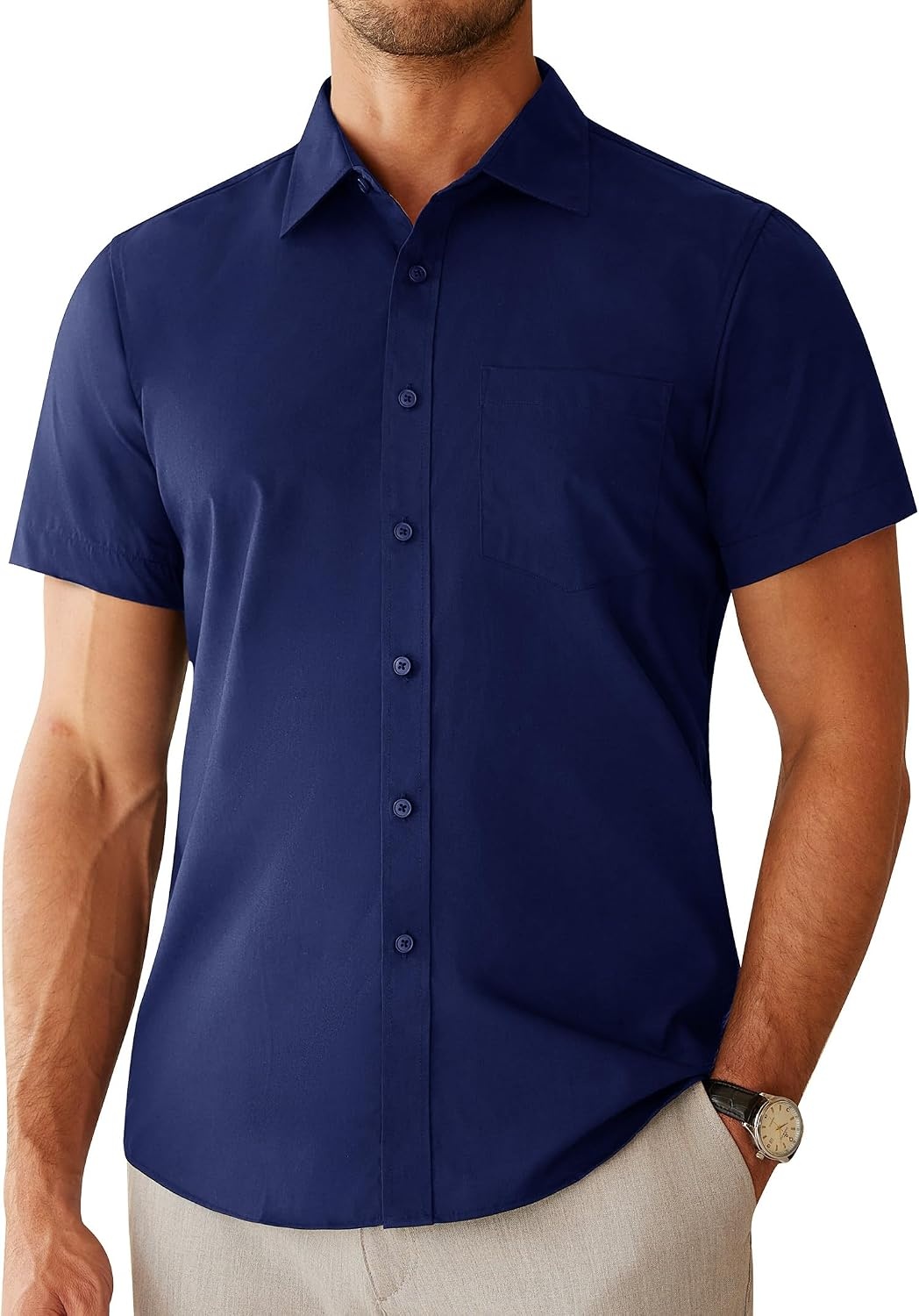 image:imageAlimens amp Gentle Mens Dress Shirt Short Sleeve Pocket Button Down ShirtNavy Blue