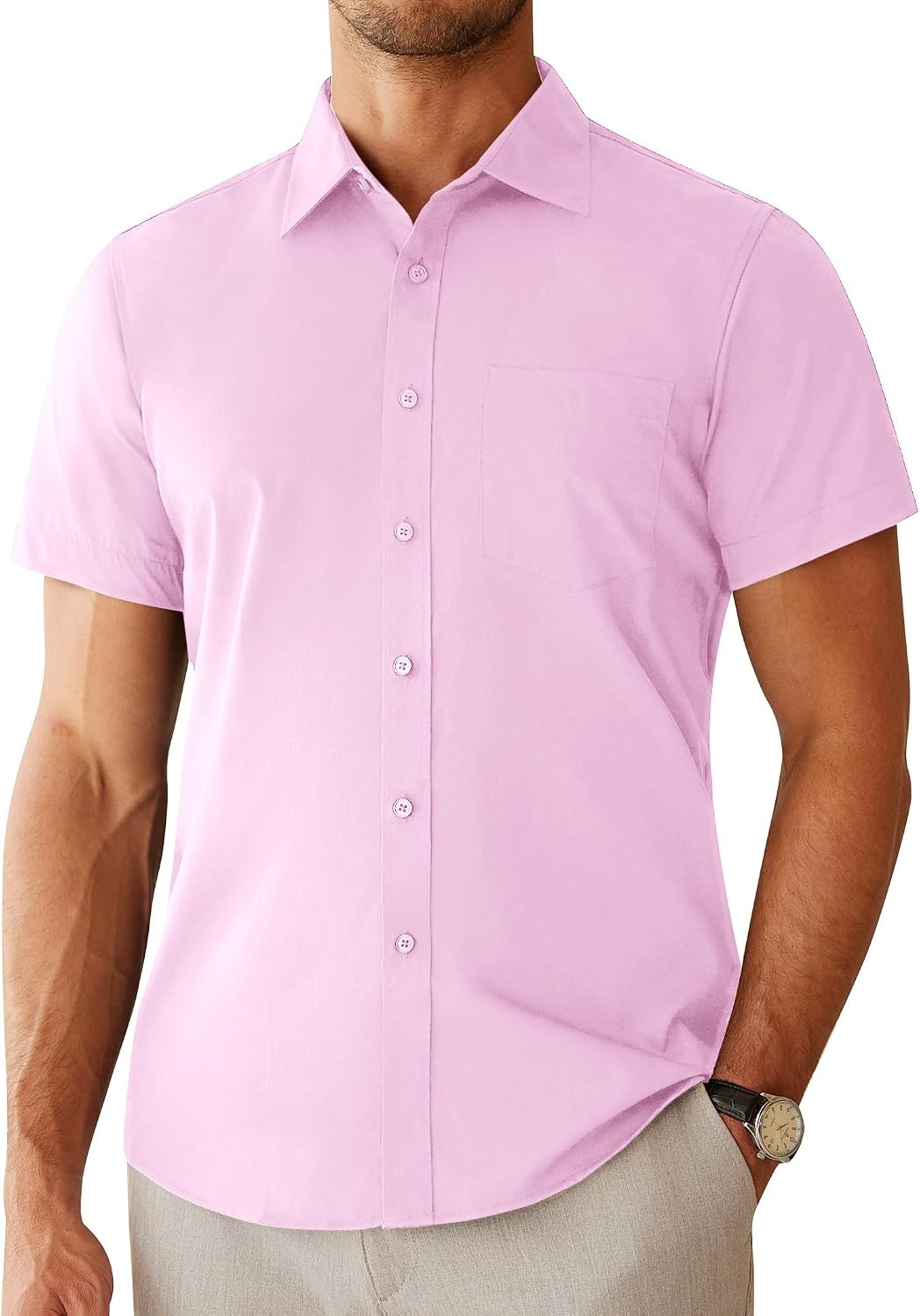 image:imageAlimens amp Gentle Mens Dress Shirt Short Sleeve Pocket Button Down ShirtPink