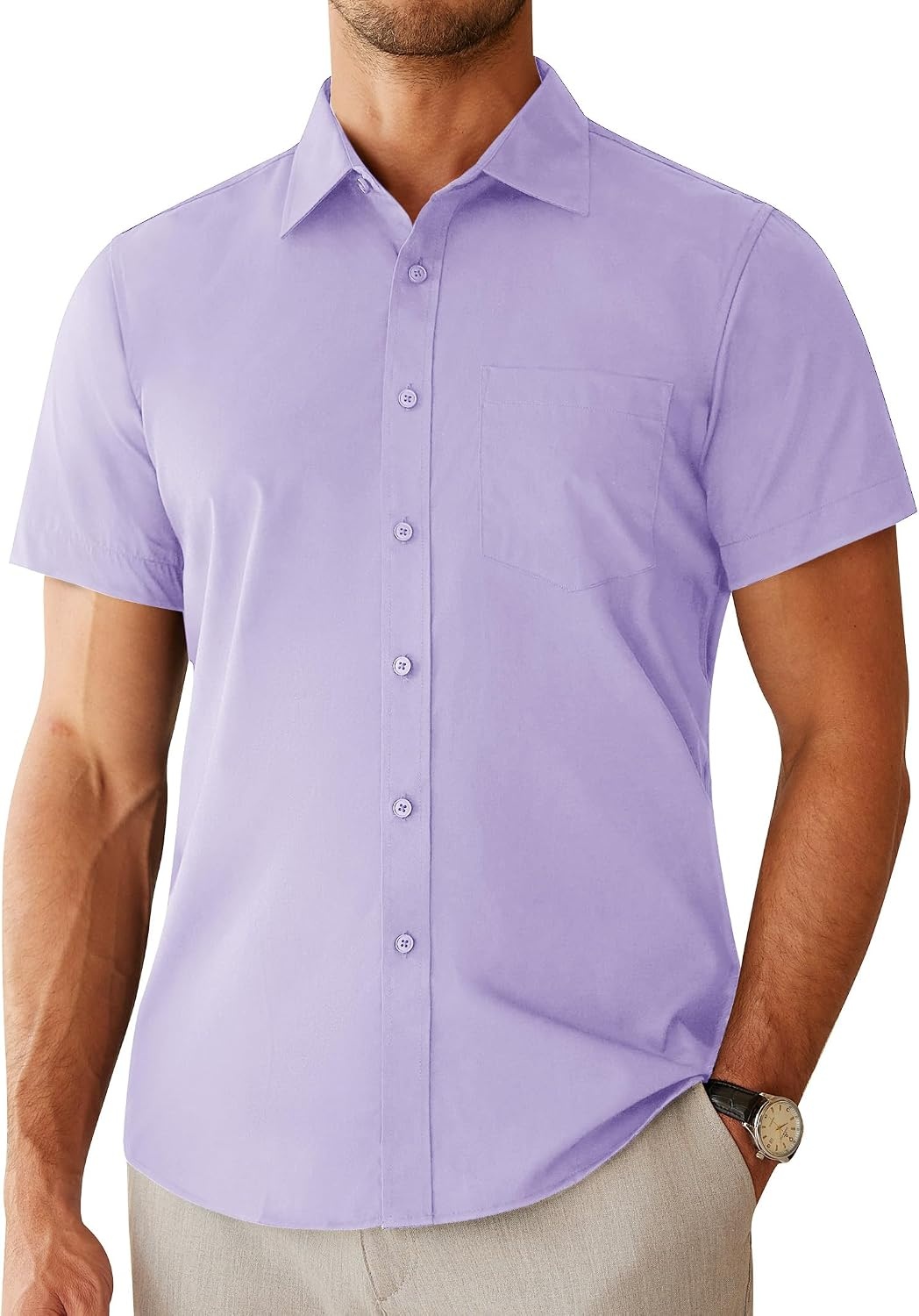image:imageAlimens amp Gentle Mens Dress Shirt Short Sleeve Pocket Button Down ShirtPurple
