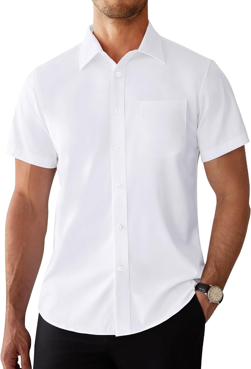 image:imageAlimens amp Gentle Mens Dress Shirt Short Sleeve Pocket Button Down ShirtWhite