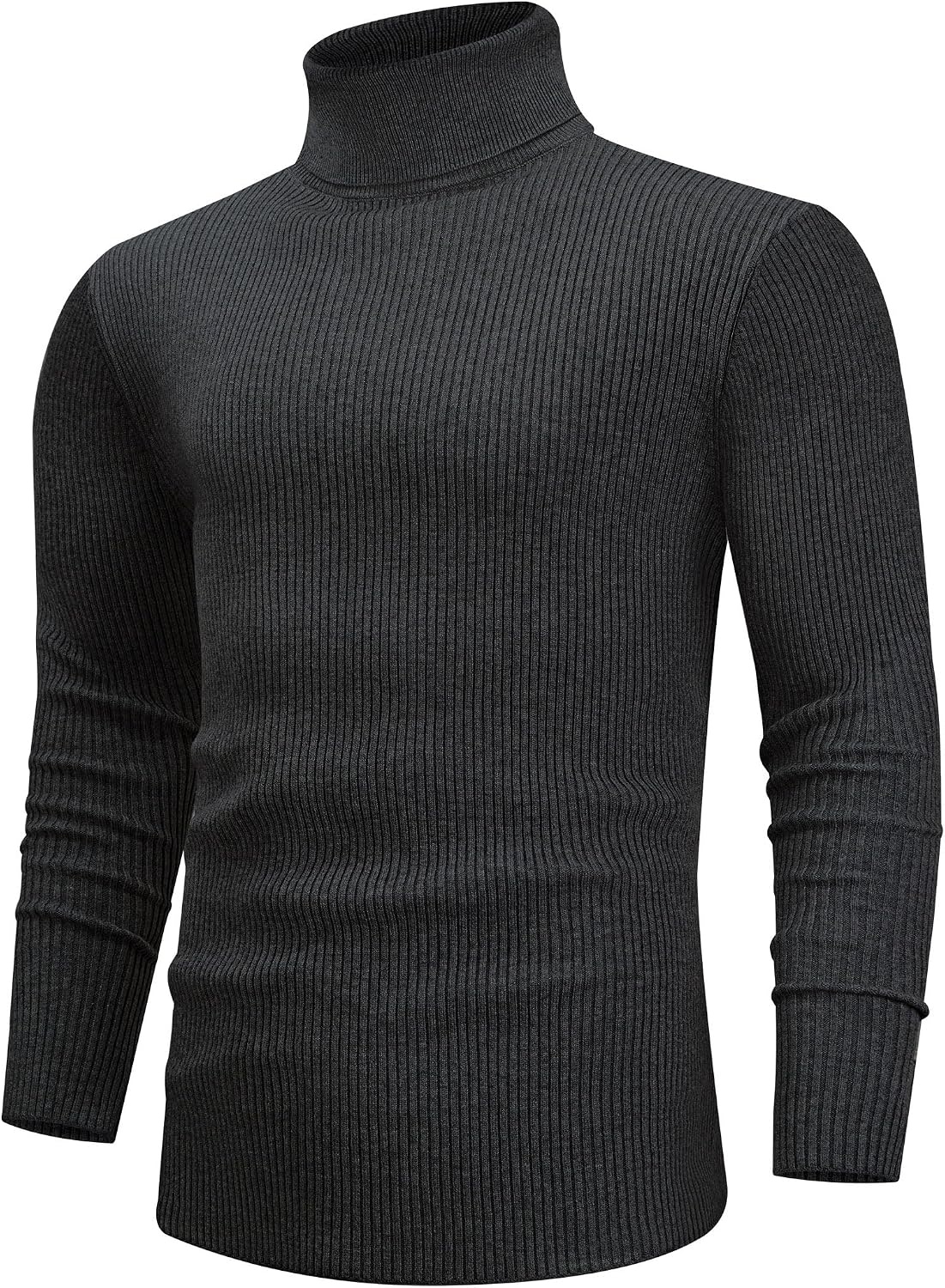image:imageAlimens amp Gentle Mens Turtleneck Sweater Slim Fit Cable Knitted Casual Pullover Lightweight Ribbed Long Sleeve SweatersDark Grey