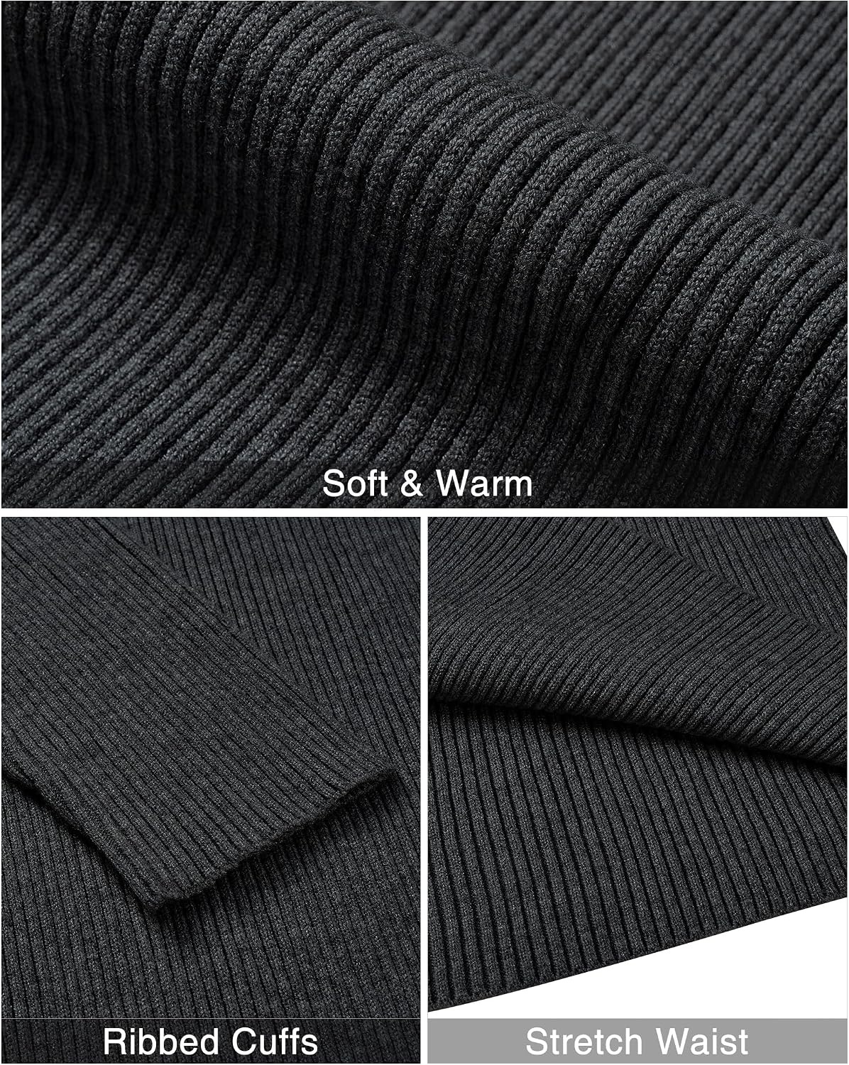image:imageAlimens amp Gentle Mens Turtleneck Sweater Slim Fit Cable Knitted Casual Pullover Lightweight Ribbed Long Sleeve SweatersDark Grey