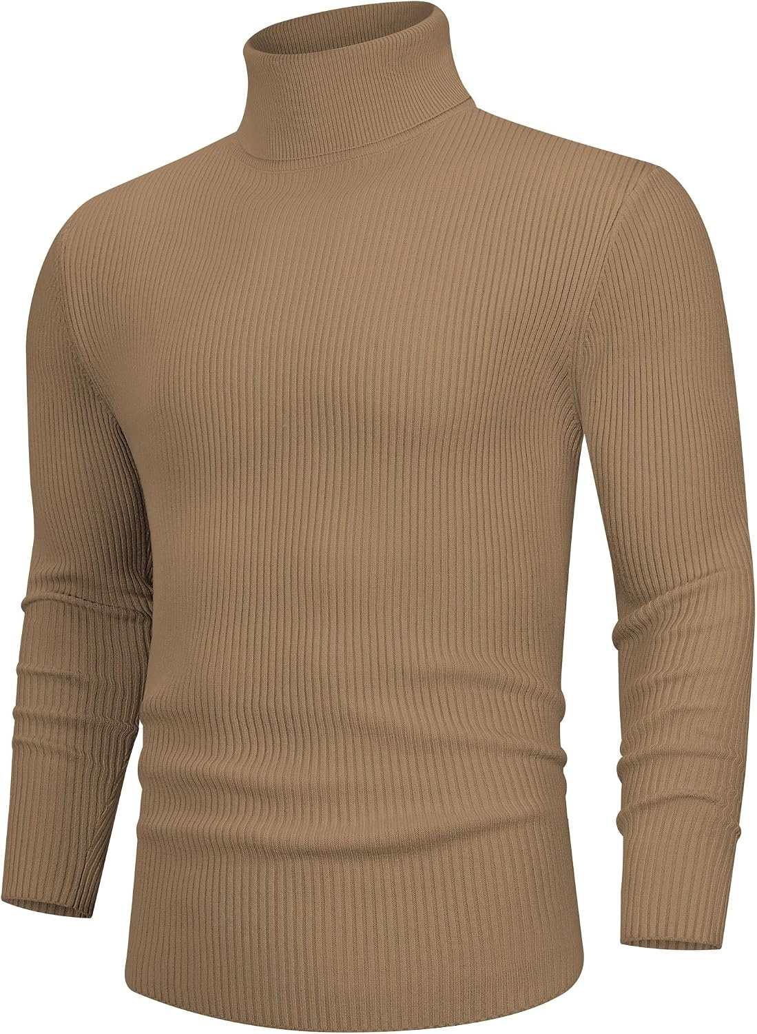 image:imageAlimens amp Gentle Mens Turtleneck Sweater Slim Fit Cable Knitted Casual Pullover Lightweight Ribbed Long Sleeve SweatersKhaki