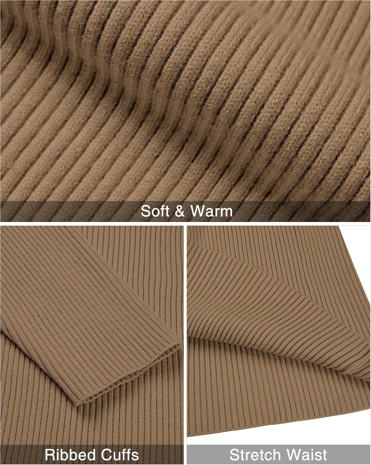 image:imageAlimens amp Gentle Mens Turtleneck Sweater Slim Fit Cable Knitted Casual Pullover Lightweight Ribbed Long Sleeve SweatersKhaki