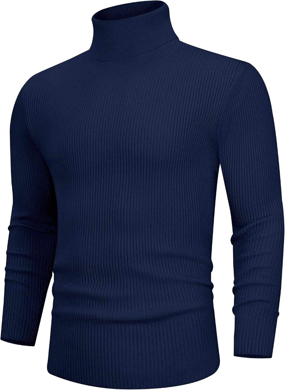 image:imageAlimens amp Gentle Mens Turtleneck Sweater Slim Fit Cable Knitted Casual Pullover Lightweight Ribbed Long Sleeve SweatersNavy Blue