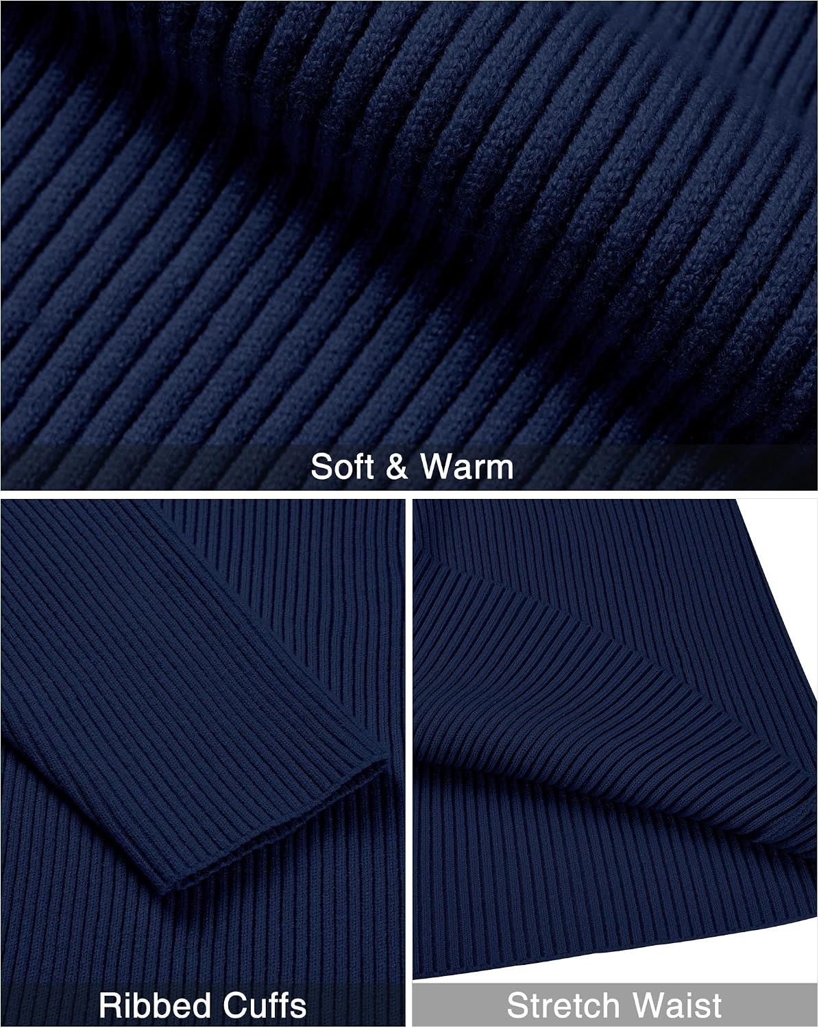 image:imageAlimens amp Gentle Mens Turtleneck Sweater Slim Fit Cable Knitted Casual Pullover Lightweight Ribbed Long Sleeve SweatersNavy Blue