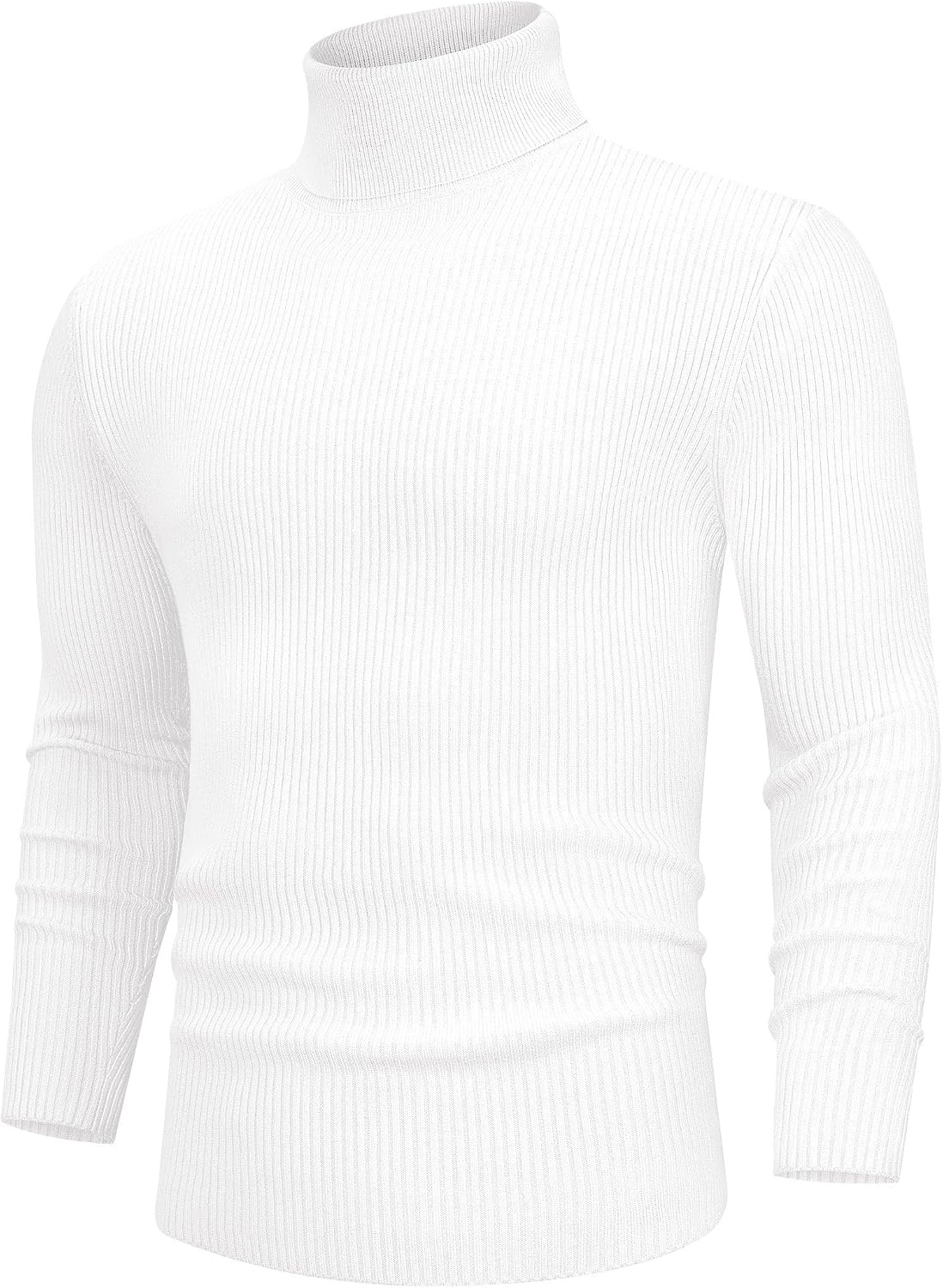 image:imageAlimens amp Gentle Mens Turtleneck Sweater Slim Fit Cable Knitted Casual Pullover Lightweight Ribbed Long Sleeve SweatersWhite
