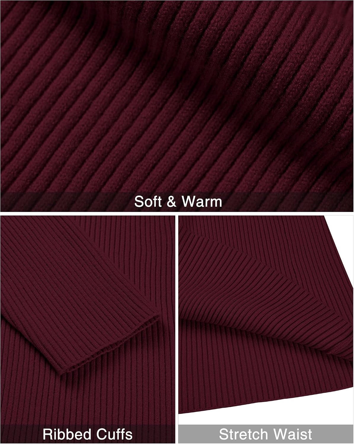 image:imageAlimens amp Gentle Mens Turtleneck Sweater Slim Fit Cable Knitted Casual Pullover Lightweight Ribbed Long Sleeve SweatersWine Red