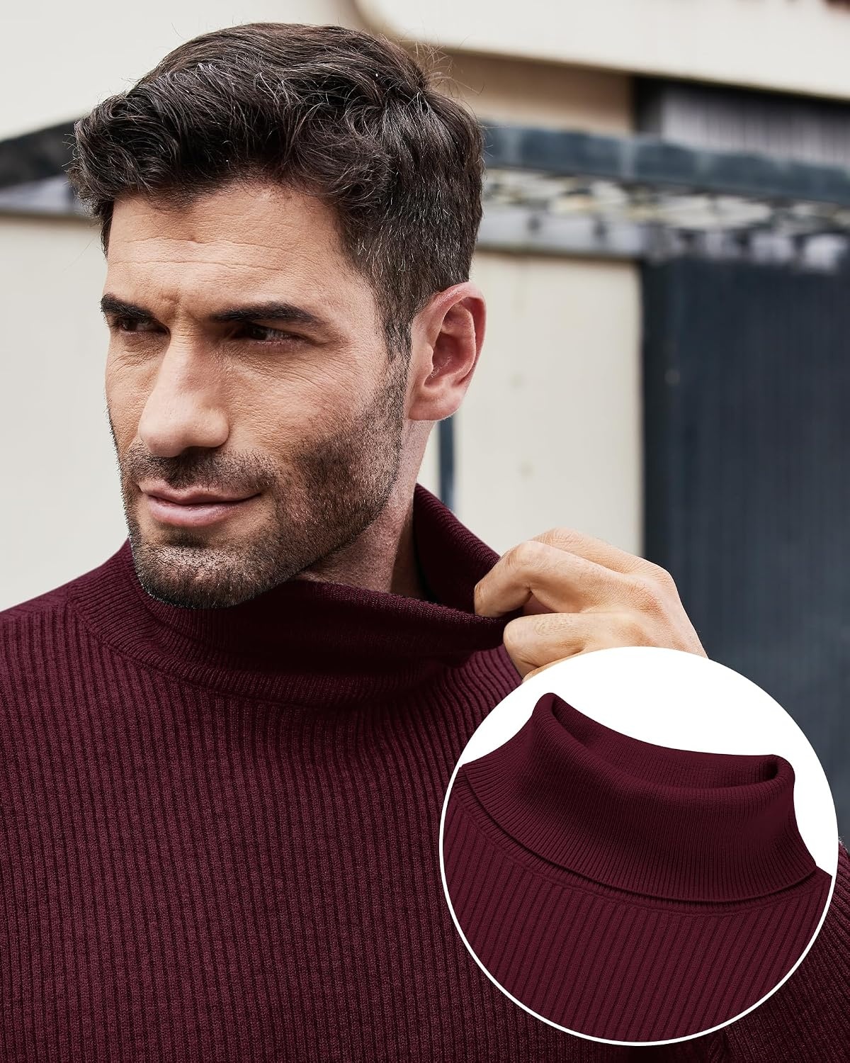 image:imageAlimens amp Gentle Mens Turtleneck Sweater Slim Fit Cable Knitted Casual Pullover Lightweight Ribbed Long Sleeve SweatersWine Red