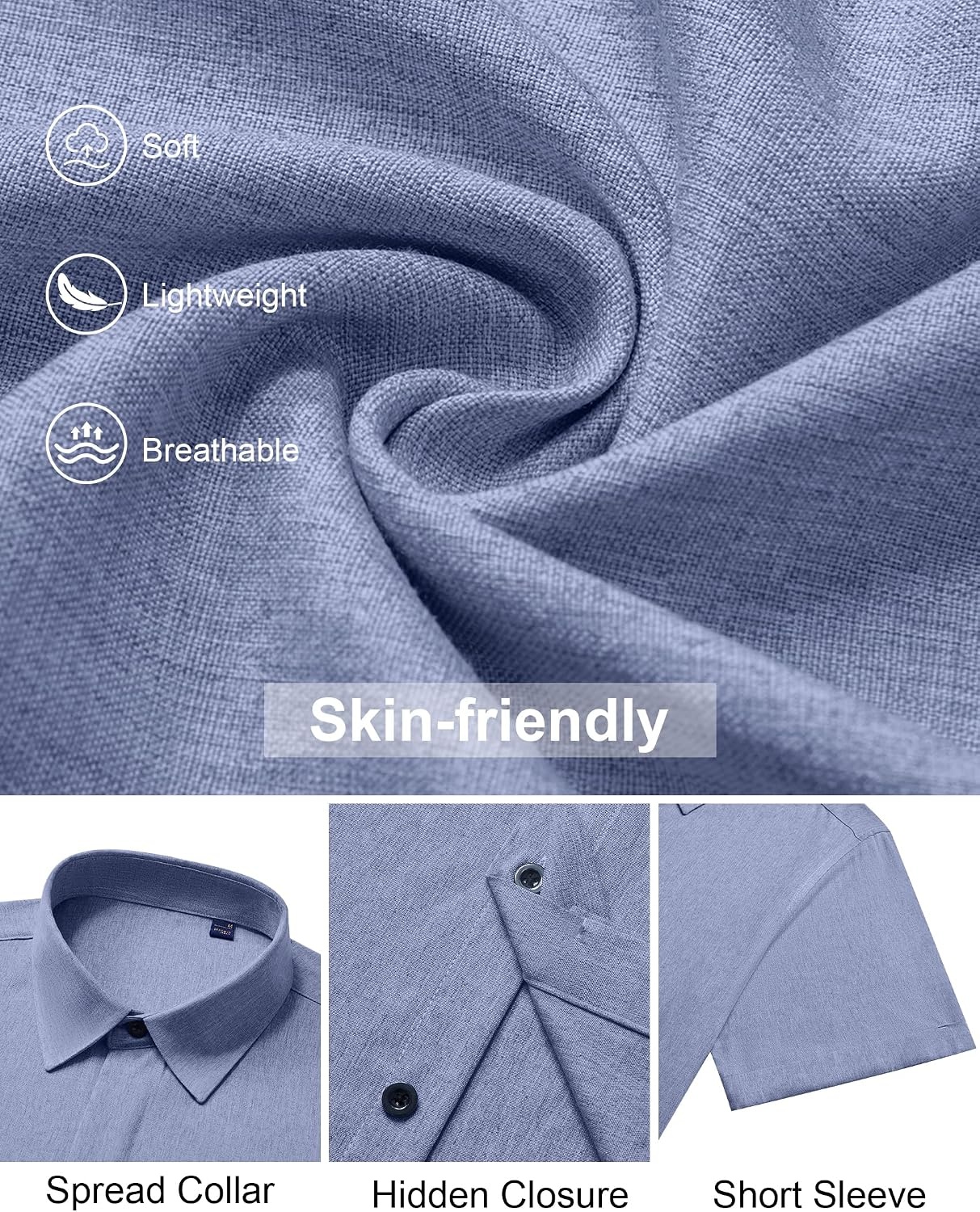 image:imageMens Linen Shirt Short Sleeve Button Down Shirt Summer Casual Beach TopsBlue