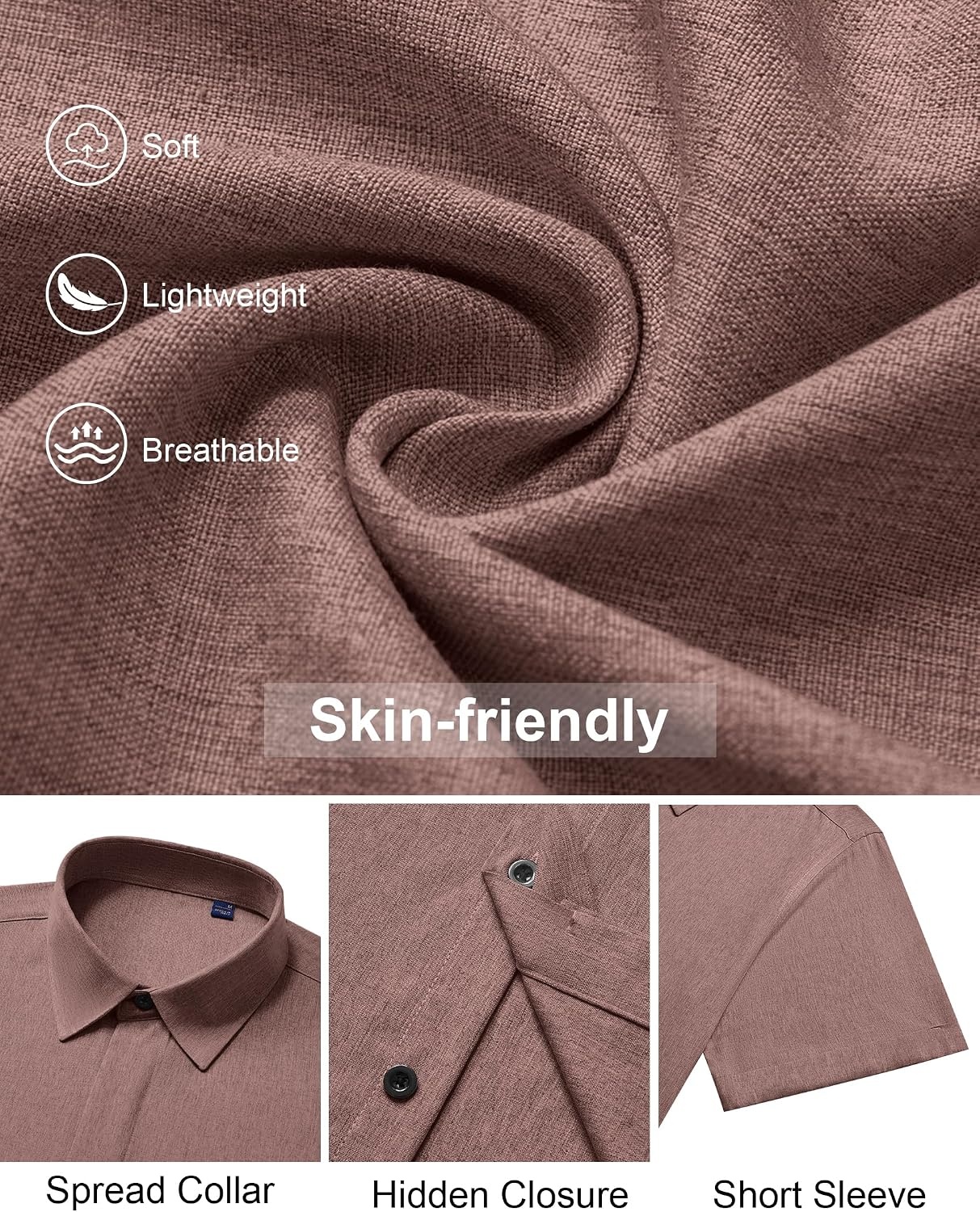 image:imageMens Linen Shirt Short Sleeve Button Down Shirt Summer Casual Beach TopsBurgundy