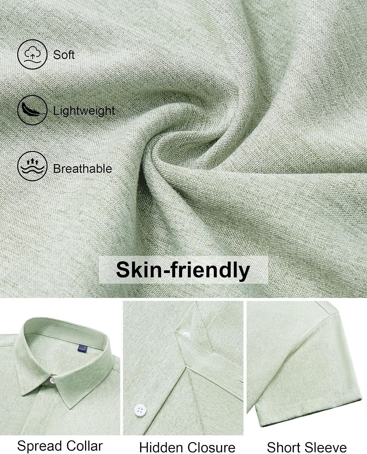 image:imageMens Linen Shirt Short Sleeve Button Down Shirt Summer Casual Beach TopsLight Green