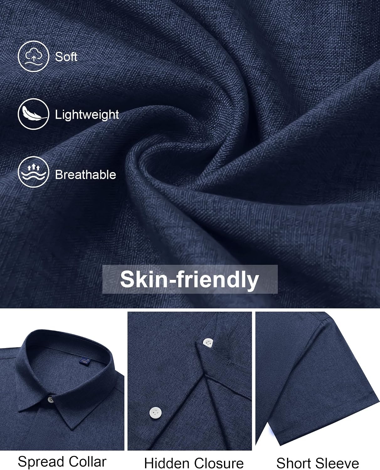 image:imageMens Linen Shirt Short Sleeve Button Down Shirt Summer Casual Beach TopsNavy Blue